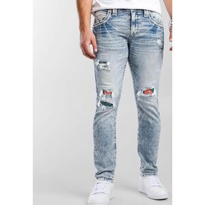ROCK REVIVAL Gary Slim Taper Distressed Denim Jeans Mens 40x30 Embroidered